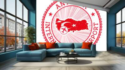 Antalya International Airport stamp. Airport logo vector illustration. Antalya aeroport with country flag. Wall mural