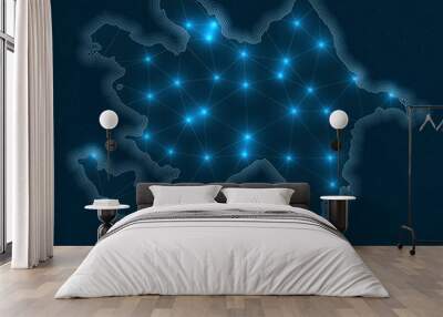 Azerbaijan network map. Abstract geometric map of the country. Digital connections and telecommunication design. Glowing internet network. Powerful vector illustration. Wall mural