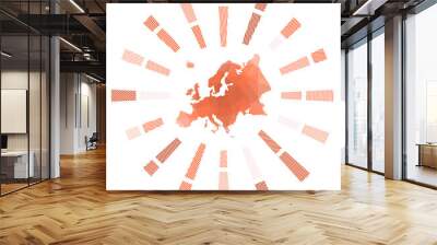 Europe sunburst. Low poly striped rays and map of the continent. Artistic vector illustration. Wall mural