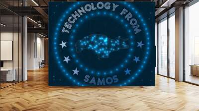 Technology From Samos. Futuristic geometric badge of the island. Technological concept. Round Samos logo. Vector illustration. Wall mural