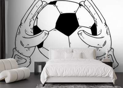 Glove goalkeeper icon. Vector illustration of goalkeeper glove with ball. Hand drawn goalkeeper glove with a soccer ball. Wall mural