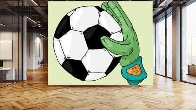 Glove goalkeeper icon. Vector illustration of goalkeeper glove with ball. Hand drawn goalkeeper glove with a soccer ball. Wall mural