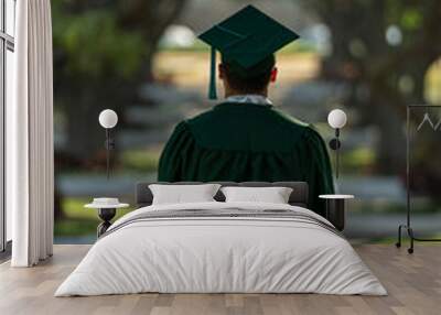 graduate in cap and gown with trees on the side Wall mural