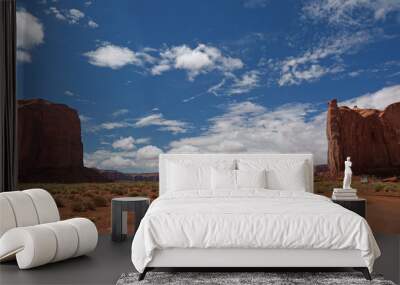 Monument Valley panorama, red desert landscape with navajo hut Wall mural