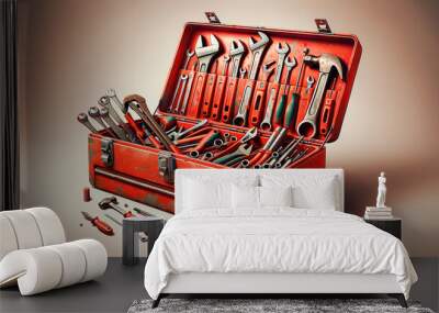 Red set for tools and small things Wall mural