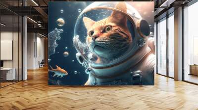 astronaut cat underwater Wall mural