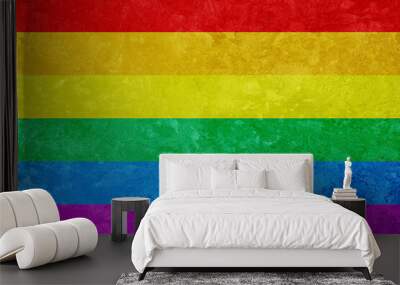 Rainbow LGBTQ or gay pride flag on decorative plaster or concrete texture. Abstract background. Wall mural