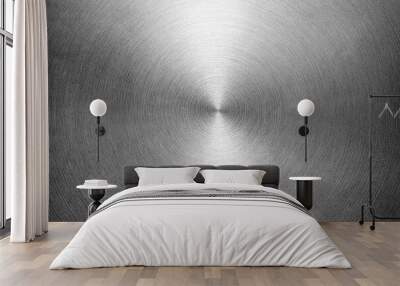 Stainless steel or aluminium circular brushed shiny metal texture. Abstract metallic background. Circle shape. Wall mural