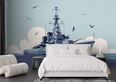 Illustration of a warship. Warfare. Navy. Wall mural