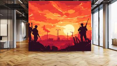 Illustration on the theme of war. Conflict, destruction, battlefield. Wall mural