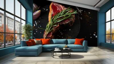 Raw aged beef steak. Porterhouse steak. Cooking beef steak. T-bone steak. Wall mural