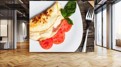 Omelette with cheese and ham for breakfast Wall mural