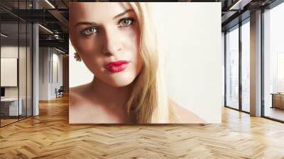 beautiful blond woman with red lips. your text here Wall mural