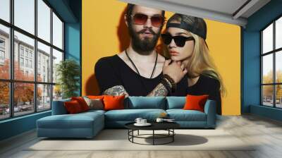 beautiful couple together. tattoo hipster boy and girl Wall mural