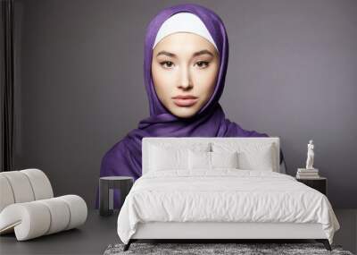 beautiful islamic young woman with Make-up. beauty girl in hijab Wall mural