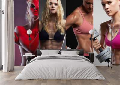 collection of female sport bodies. Collage muscular girls Wall mural