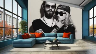 fashion beautiful couple together.tattoo hipster boy and girl Wall mural