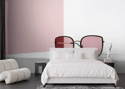 fashion still life. female sunglasses on withe cube Wall mural