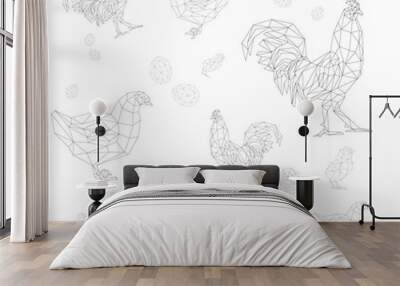 simple line vector polygone art of chicken pattern  Wall mural