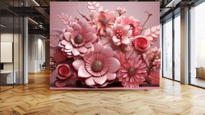 3D textured floral pink background in art deco style. Beautiful ornate modern decorative texture. Wall mural