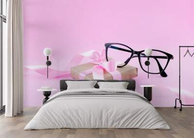 Black Eyeglasses  On Pink Background  Wall mural