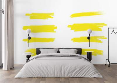 Vector illustration of stain strokes, hand drawn yellow highlight japan marker lines. Brushes stripes isolated on white background. Wall mural