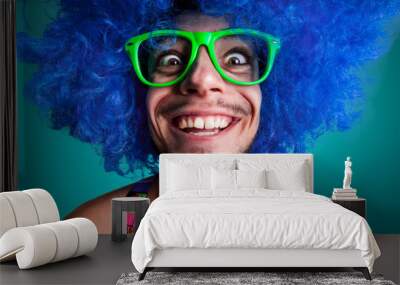 funny guy naked with blue wig and red tie Wall mural