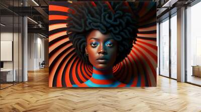 Generative ai optical art fashion portrait black young woman posing Wall mural