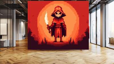 Generative ai pixel art fantasy game characters in halloween suits isolated background Wall mural