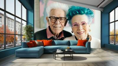 Generative ai portrait of romantic cute senior modern colorful hair rock couple Wall mural