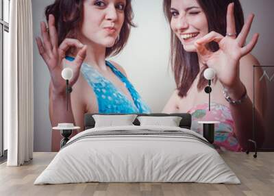 two beautiful girls positive Wall mural