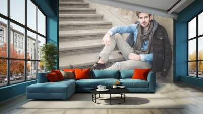 young handsome fashion model man Wall mural