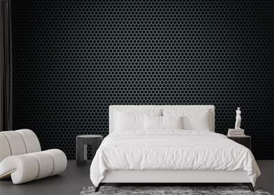 Black metal texture steel background. Perforated sheet metal. Wall mural