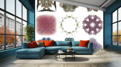 Set of different colored patterns on an abstract fractal Wall mural