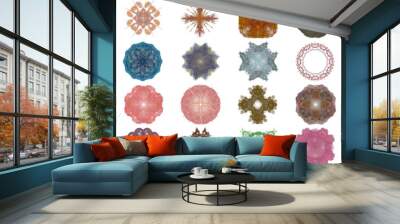 Set of different colored patterns on an abstract fractal Wall mural