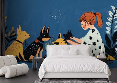 A girl who lives with her dog, a girl who loves her dog Wall mural