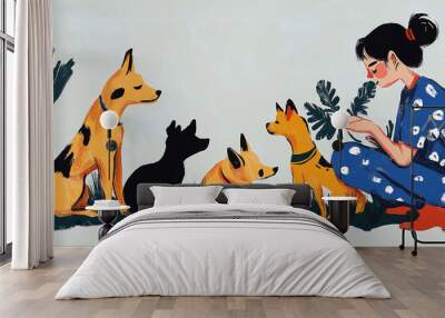 A girl who lives with her dog, a girl who loves her dog Wall mural