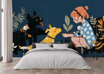 A girl who lives with her dog, a girl who loves her dog Wall mural