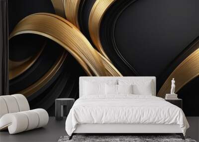 luxury gold wavy background. abstract gold black luxury backdrop Wall mural