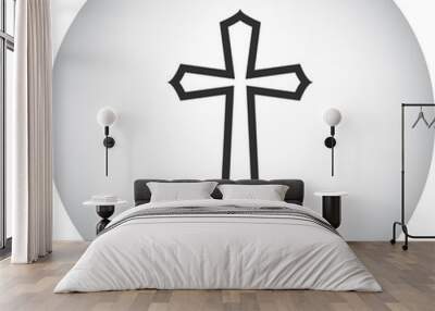 Religion cross simple icon on colorful background Wall mural