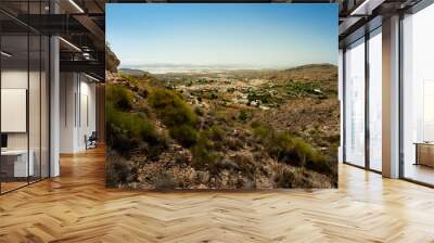 views of the village of Nijar from the mountain with the greenhouses in the background Wall mural