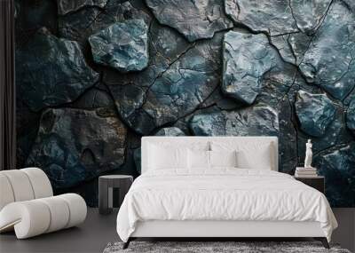 Dark, textured rock surface. Perfect for backgrounds or design elements that need a rugged and ancient aesthetic. Wall mural