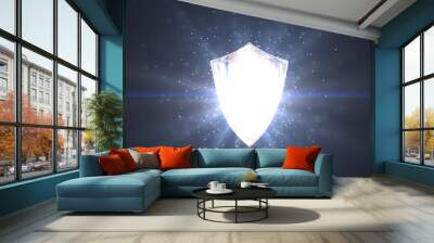 The concept of protection. Bright shield icon with rays Wall mural