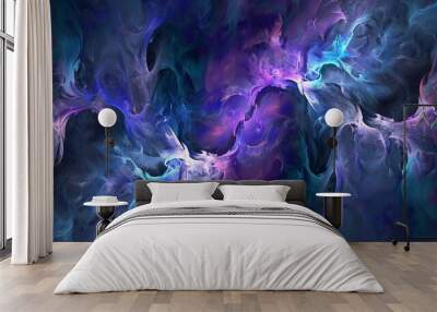 Abstract blue and purple waves on dark background for modern design projects and artistic concepts Wall mural