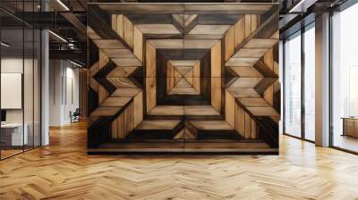 Abstract Wooden Geometric Pattern with Black Accents Wall mural