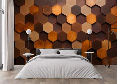 Abstract Wooden Hexagon Tile Pattern Wall mural