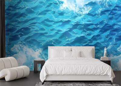 Aerial View of Blue Ocean Water with White Waves Wall mural