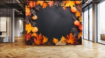 Autumn Leaves Frame On Black Background Wall mural