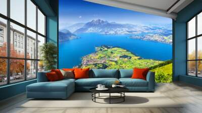 Beautiful view to Lucerne lake (Vierwaldstattersee ) and mountain Pilatus from Rigi, Swiss Alps, Central Switzerland. Wall mural