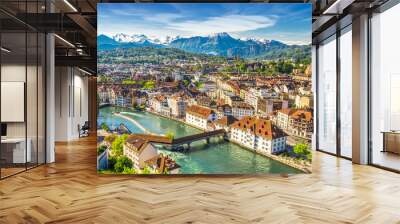 Pilatus mountain and historic city center of Lucerne, Central Switzerland Wall mural